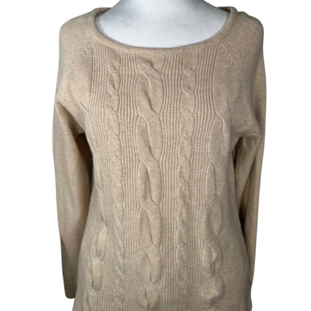 Cyrus Cable Knit Sweater Womens Large Beige Cream Crew Neck Cozy Pullover - Picture 3 of 6